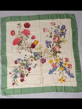 Gucci Mint Green and Pink Floral Silk Scarf